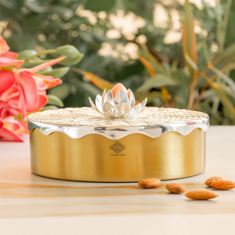 Silver-Plated Brass Decorative Gift Box With lotus Design