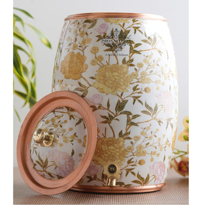 Pure Copper Water Pot with Gold Print Design