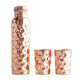 Beautifully diamond hammered copper water bottle and glass set, Indian Art Villa, with leak-proof closure