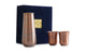 Indian Art Villa copper bedroom drinkware set with one tall bottle and two hammered glasses made from pure copper metal