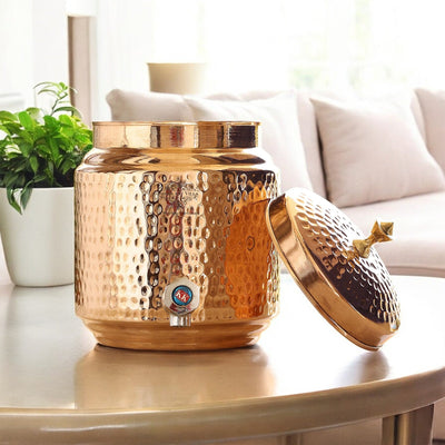Pure Copper Water Pot With Hammered Design & Stand