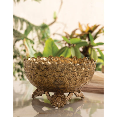 Brass Decorative Floral Embossed Fruit Bowl