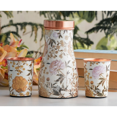 Copper Gold Printed Bedroom Bottle with 2 Glass Set