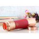 Elegant red silk copper water bottle with hammered body by Indian Art Villa great for giving during festivals and occasions