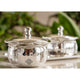 Silver plated bowl set arranged in a red velvet box by Indian Art Villa including domed containers tray and metal utensils