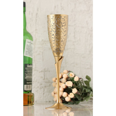 Handcrafted Pure Brass Embossed Design Flute Champagne Glass