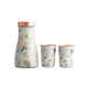 Blue floral printed copper bottle with gold design and matching set of two copper glasses by Indian Art Villa