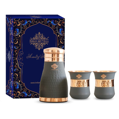 Pure Copper Bedroom Bottle Gift Set With Hammered Silk Finish