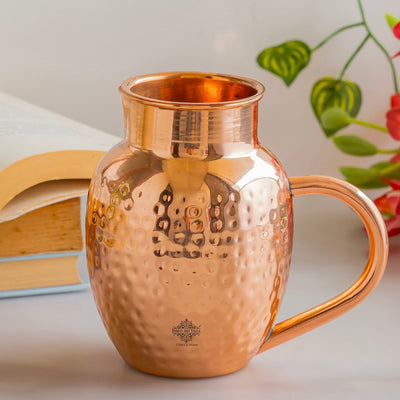 Pure Copper Hammered Surai Jug with Bowl Style Lid
