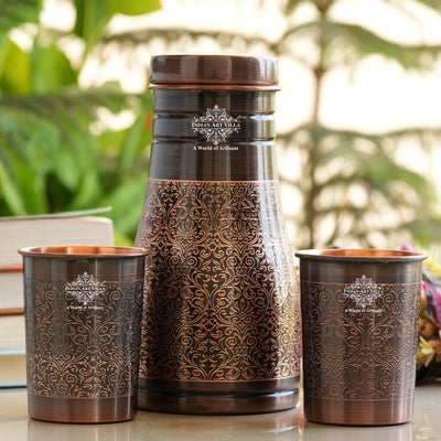 Copper Bedroom Antique Dark Finished Bottle with 2 Copper Glass