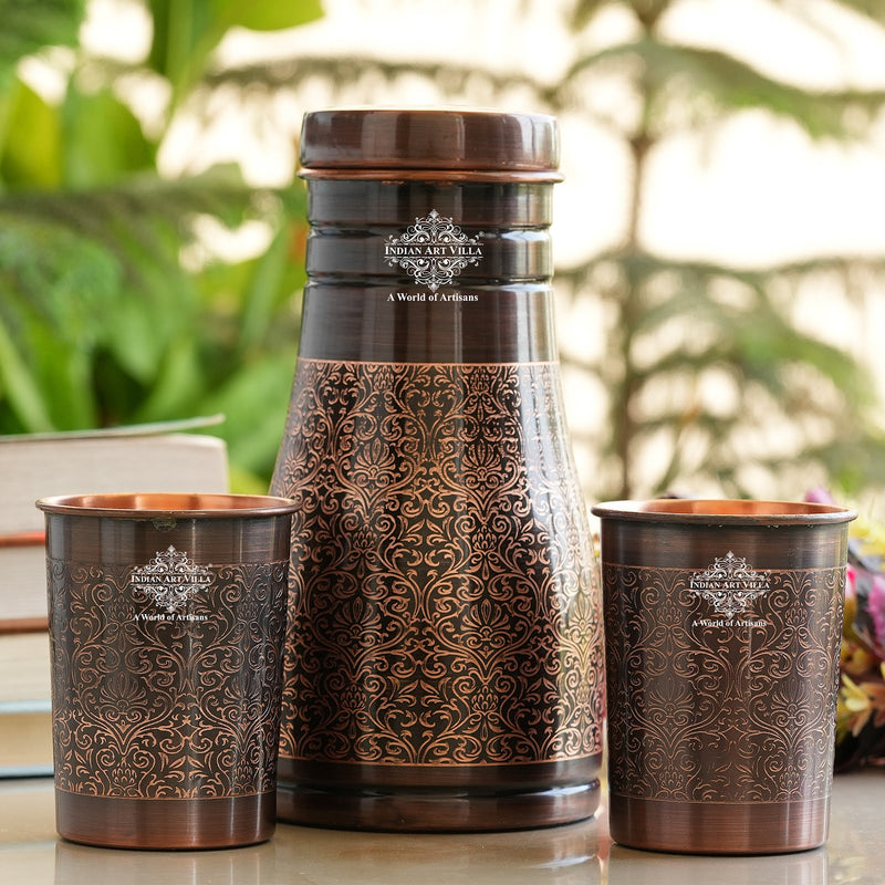 Copper Bedroom Antique Dark Finished Bottle with 2 Copper Glass