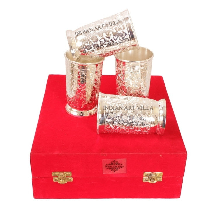Silver Plated Glass  Set of 4 with Red Box