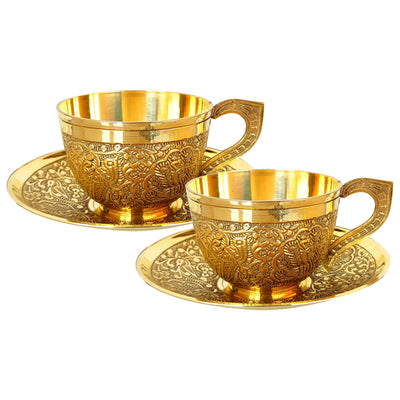 Pure Brass Embossed Design Cup & Saucer- 150 ML