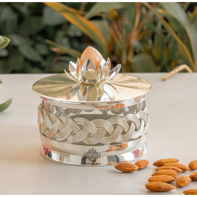 Silver-Plated Dry Fruit Box with Lotus Flower Design Knob