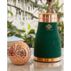 Matte green hammered copper bottle with inbuilt glass copper top lid and silk coated exterior handcrafted by Indian Art Villa
