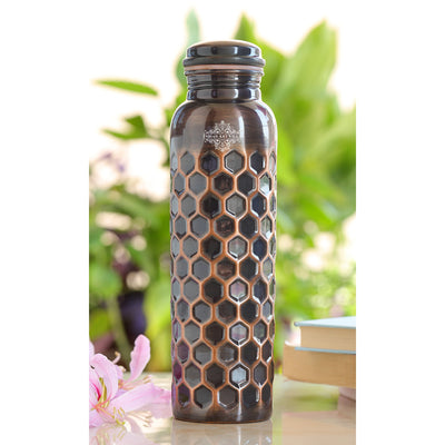 Antique Dark Honey Comb Design Pure Copper Water Bottle -900ML
