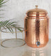 Indian Art Villa hammered pure copper water pot with stand and tap – traditional Ayurvedic water storage container for health and hydration.