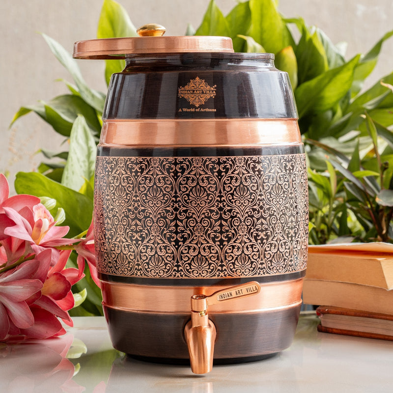 Pure Copper Water Pot with Black Color & Embossed Design