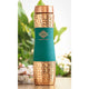 copper 1000ml water bottle by Indian Art Villa half detailed with hand hammering, half covered in silk black contrast finish.
