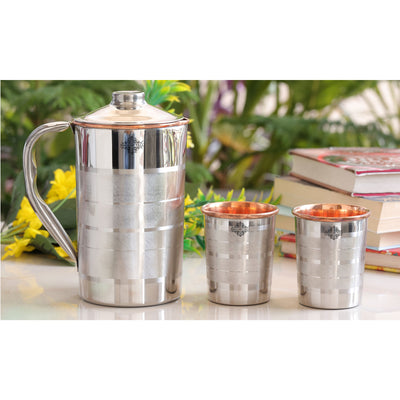 Pure Steel Copper Jug Pitcher With Glass Tumbler Gift Set
