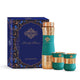 Exquisite copper drinkware set by Indian Art Villa with a hammered texture and black silk finish, perfect for gifting.