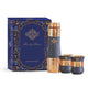 Stylish hammered copper bottle with 2 glass set in gray silk look from Indian Art Villa made for regular water drinking