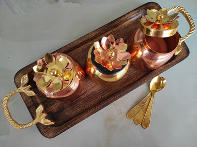 Dry Fruit Box with 3 spoons & 1 Designer Tray With Red Velvet Box