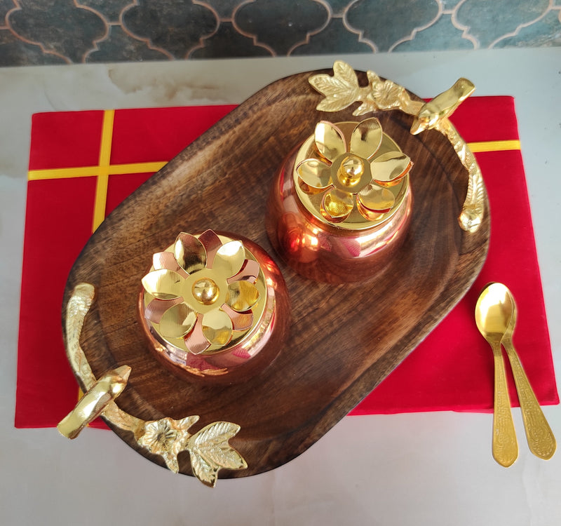Dry Fruit Box, with 2 spoons & 1 Designer Tray With Red Velvet Box