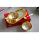 Decorative serving set with two silver inside brass bowls gold plated tray and handle style matching brass spoons on top