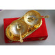 Indian Art Villa pure brass bowl set with silver interior and gold polished finish including two spoons and one tray