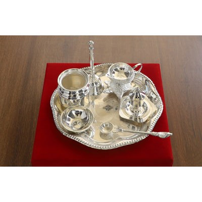 Handmade Decorative Silver Plated Om Design Pooja Thali